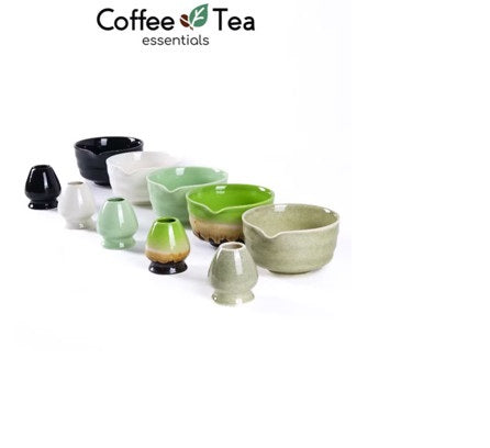 Matcha Bowl with Whisk Stand β Ceramic & Glass
