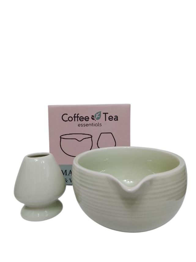 Matcha Bowl with Whisk Stand β Ceramic & Glass
