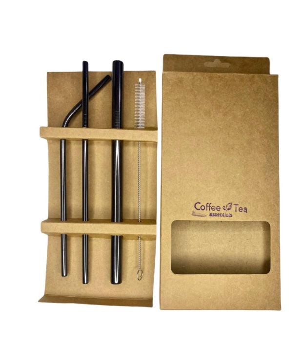 Reusable Stainless Straw 4 set Black