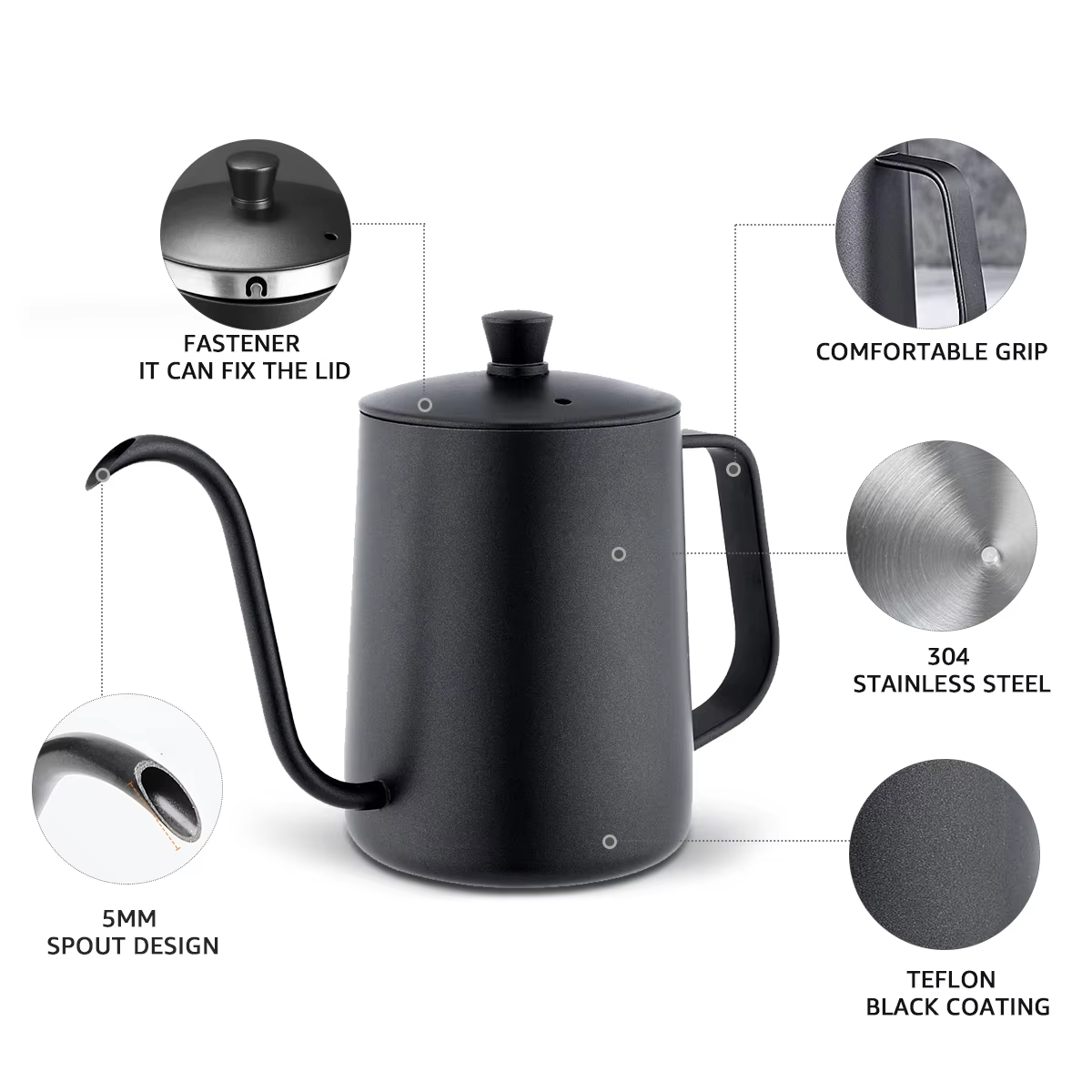 Gooseneck Coffee Pot Pour Over Espresso with cover 350ml