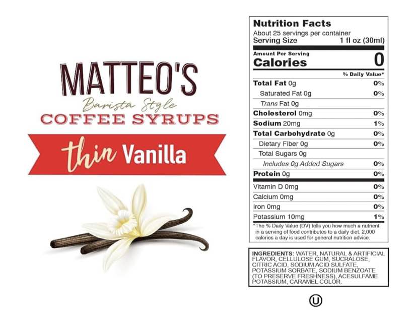 Matteo’s Sugar-Free Coffee Syrup – Vanilla, Caramel & Hazelnut (750mL)