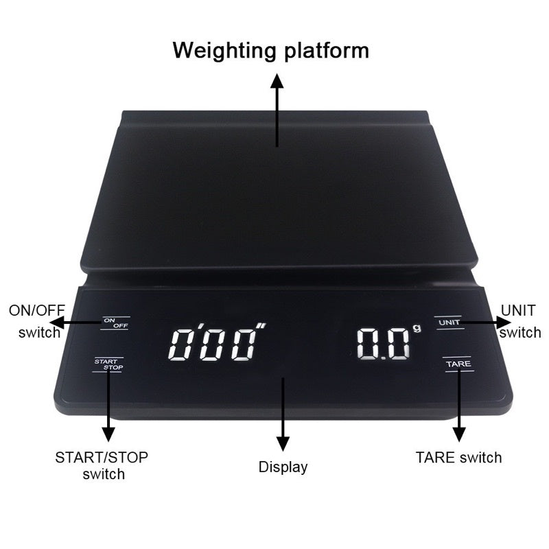 LED Display Coffee Scale with Timer Battery operated