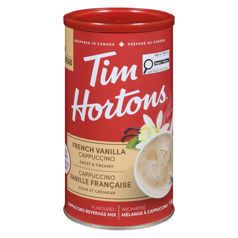 Tim Hortons French Vanilla Cappuccino 454g in a canister