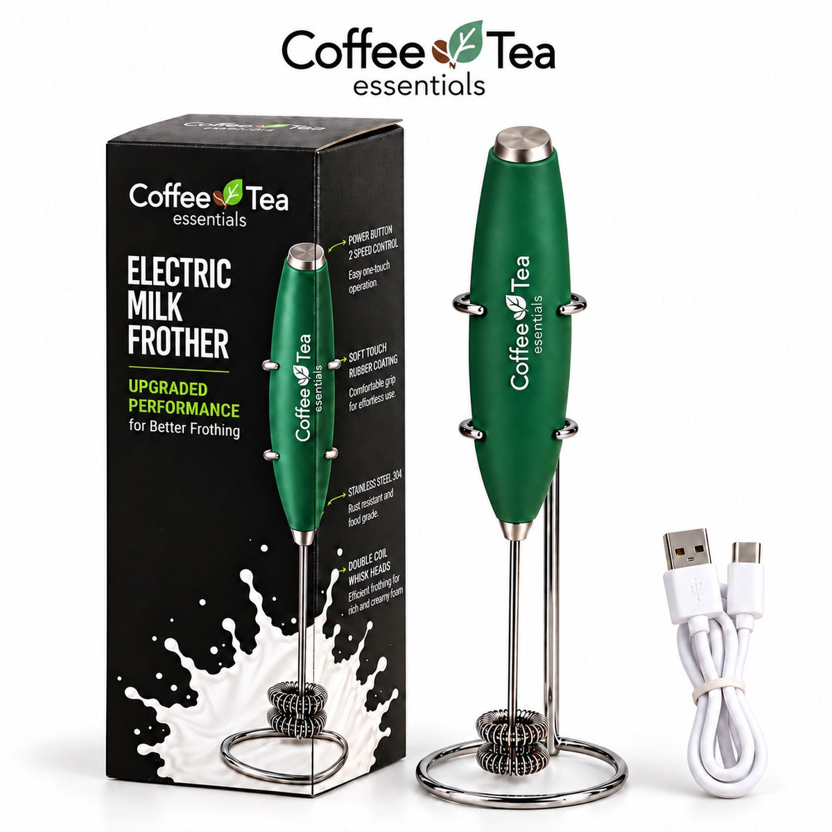 Coffee Tea Essentials USB Rechargeable Milk Frother – Green