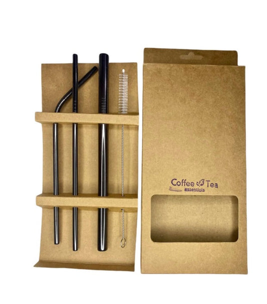 Reusable Stainless Straw 4 set Black