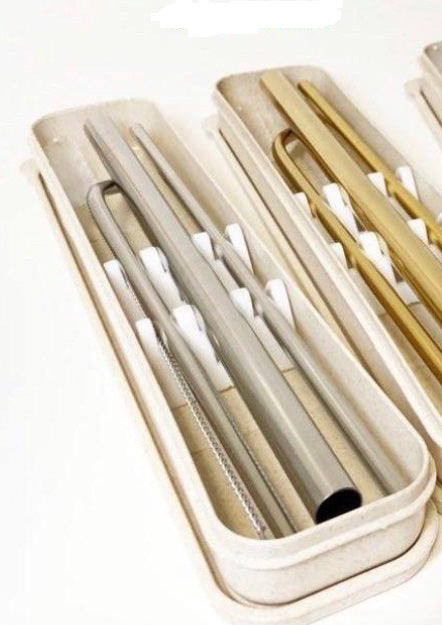Reusable Stainless Straw 4 Set Silver